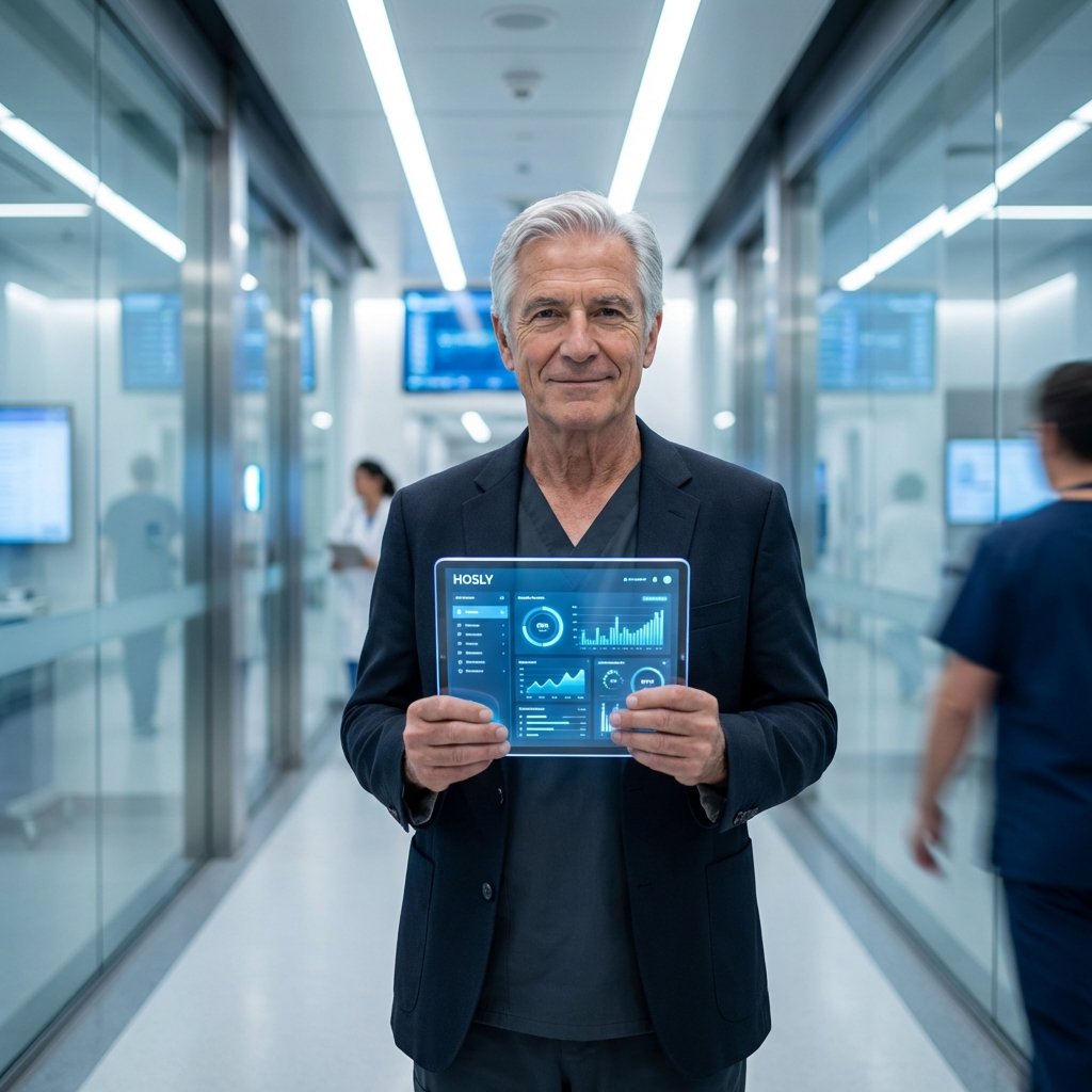 Doctor using HOSLY on tablet